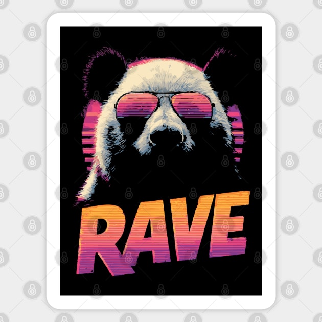 Rave Panda Retrowave T-Shirt - Synthwave Party Panda Design Sticker by TuncGK